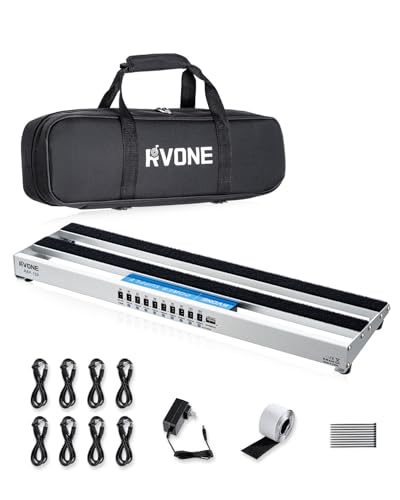 RVONE Guitar Pedal Board with Built-in Power Supply, Small 19.09x5.11' Aluminum Alloy Portable...