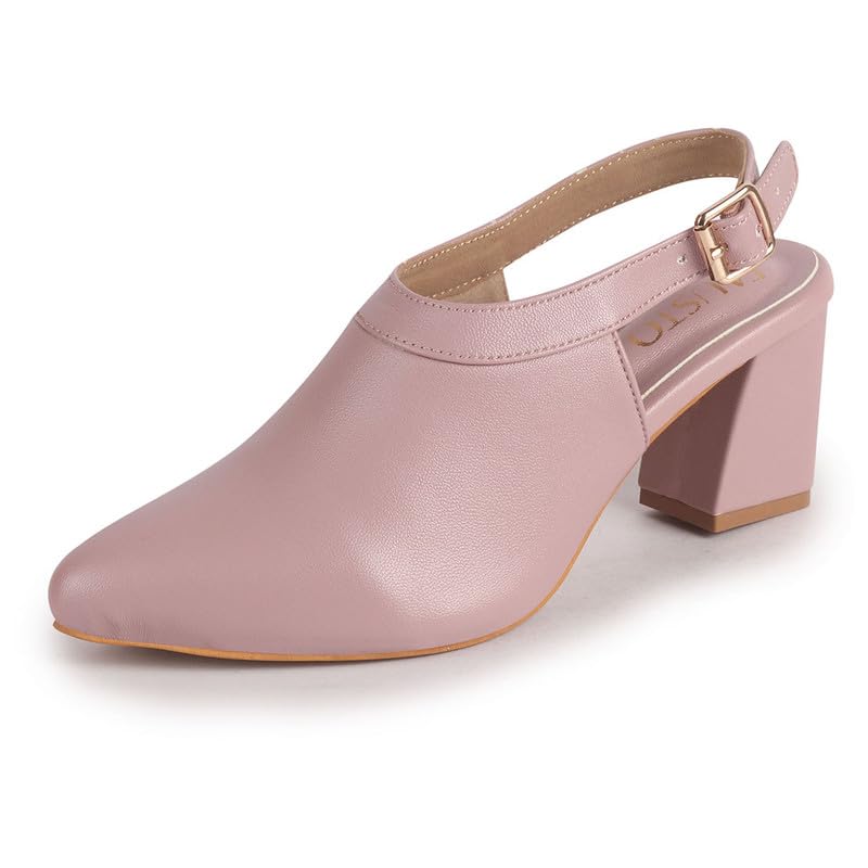 Image of FAUSTO Women Pointed Toe Block Heel Adjustable Backstrap Shoe Style Sandals | Soft Padded Insole | Semi Formal Outfit Sandals