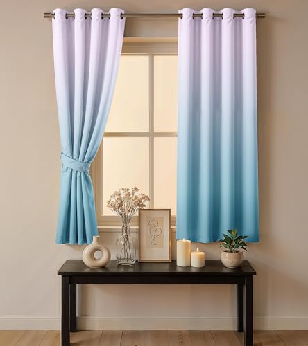 Image of Ultimate Trends Room Darkening Ombre Curtain | Polyester Gradient | Room Doors and Window| 5 FEET Pack of 2,Lilac Sky