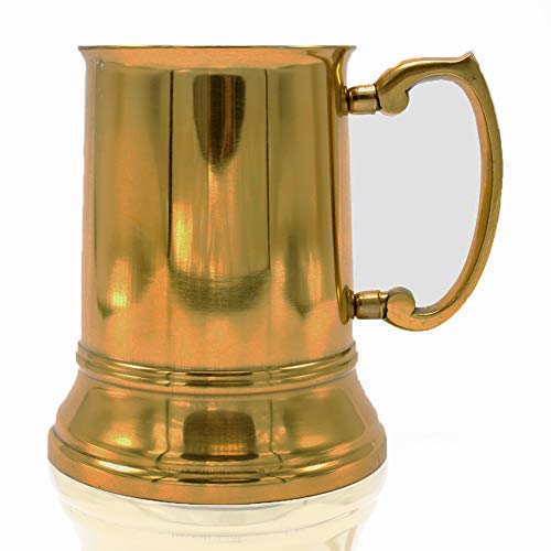 Jodhpuri Handcrafted Stainless Steel Beer Mug with Handle – Shiny Metal Drink Tankard for Beer Ale Wine Mead Water and Other Beverages –Food Safe Drink Cup - Gold - 16 oz Capacity