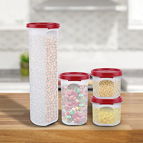 Image of Cutting EDGE Smart Slim Storage Airtight Container-Red,Set of 4 | Plastic material, size - 1.1L+585ml+2x250ml , pantry organization, pulses storage, grains storage, kitchen Storage