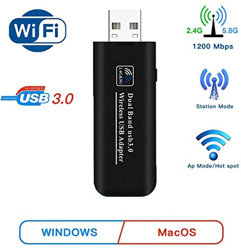 Adaptador de red inalámbrica USB 3.0 Mini WiFi Dongle 1200M 802.11Ac de doble banda 2.4/5GHz Ac1200 adaptador de red inalámbrico para PC de sobremesa y portátil, compatible con Windows, Mac OS X USB3