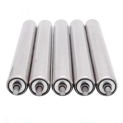 5-pak wytrzymałych rolek przenośnika taśmowego ze stali nierdzewnej z łożyskami, przemysłowe rury zamienne do obróbki drewna i produkcji, 38 mm x 200 mm, trwałe części przekładni (srebrne)