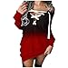 AMhomely Mini robe à manches longues pour femme - Col en V - Imprimé dégradé de couleurs, e-rouge, S