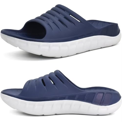 KuaiLu Sandali di Recupero Uomo con Comode Ortopediche Fascite Plantare Supporto Arco Ciabatte Aperte Leggero Sportivi Ciabatta Estive Mare Spiaggia Piscina Doccia Sandalo Blu Bianco 45