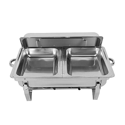 7.5L 2 Grid Chafing Dish Speisenwärmer, Edelstahl Warmhaltebehälter Buffetwärmer mit Deckel, Profi Speisenwärmerplatte, Buffetbehälter Speisen Wärmegerät für Catering Buffet Party