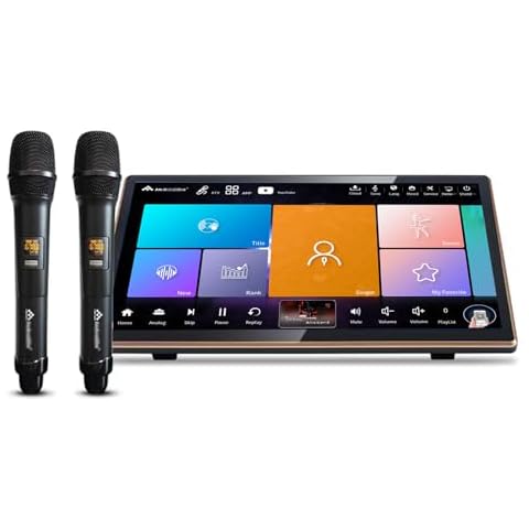 inandonkod New Chinese Karaoke Player 18.5 inch All in one Player LED capacitive Touch Screen Professional Wireless Microphone with Effect Cloud Update Download Song Home Party Karaoke Playback Cover