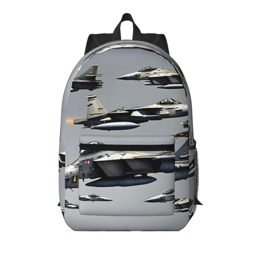 Sac à dos d'école léger avec motif avions de chasse pour le collège