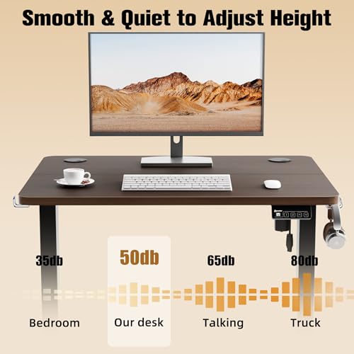 Image of ERGOMAKER Electric Height Adjustable Standing Desk 80x60cm (31 inchx23.6 inch), Sit Stand Desk with Splicing Top for Home Office (Black Frame + Black Walnut Desktop)