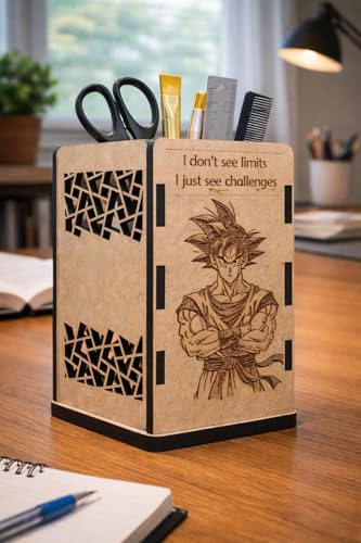 Image of Goku Wooden Pen Stand | Anime Pencil Holder for Study Table | Dragon Ball Z Desk Accessories