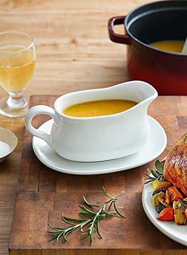 Image of LE TAUCI 17oz Gravy Boat with Saucer Stand, Set of 2, Ceramic Sauce Boat with Tray for Salad Dressings, Creamer, Broth, Black Pepper, White