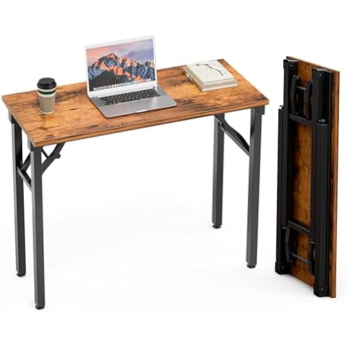TEMI Small Computer Desk Folding Table - 35.8" Foldable Office Desk, No Assembly, Perfect for Small Spaces in Bedroom, Dorm, or Apartment, Study Table with Compact Design, Brown