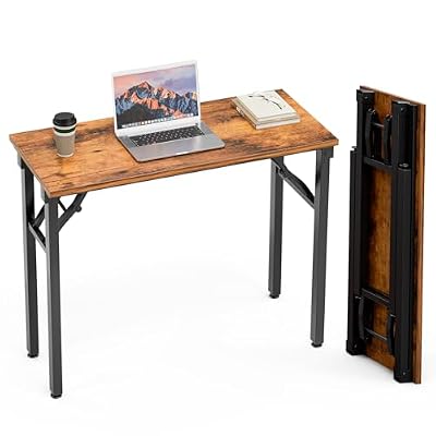 TEMI Small Computer Desk Folding Table - 35.8" Foldable Office Desk, No Assembly, Perfect for Small Spaces in Bedroom, Dorm, or Apartment, Study Table with Compact Design, Brown
