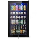 20 Inch Beverage Refrigerator, Mini Fridge with Glass Door for Soda Beer–130 Can Small Fridge for Home Office Bar, 3.4 Cu.Ft Drink Cooler with Reversible Door, Digital Temperature Control,Black
