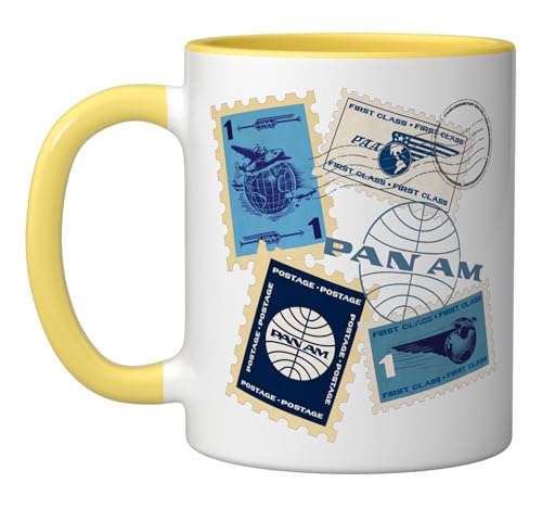 Taza de cerámica Pan Am con diseño de sellos de 11 onzas miniatura 1