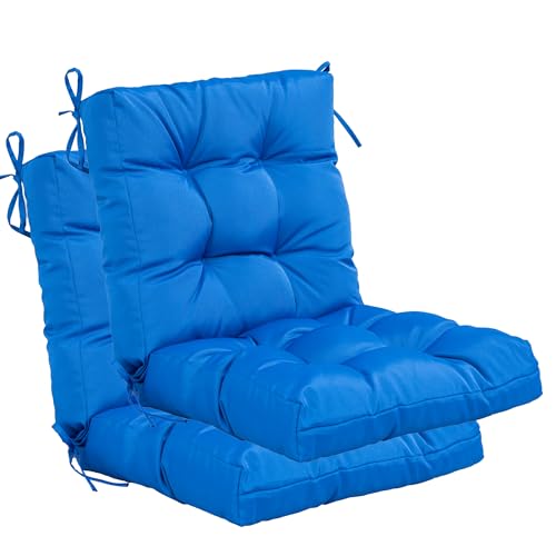 Image of QILLOWAY Outdoor Chair Cushion for Patio Furniture, Waterproof Patio Cushions Set of 2 with Ties, Fade Resistant Replacement Pads for Outdoor Rocking Chairs,Marine Blue