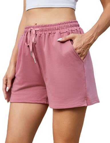 Jezonga Pantalón Deportivo Mujer Verano Shorts Fitness Mujer Pantalones Cortos Deportivos para Mujer Cintura Alta Push Ups con Bolsillos Ciclismo Entrenamiento Jogging Yoga(A-Rosa,L