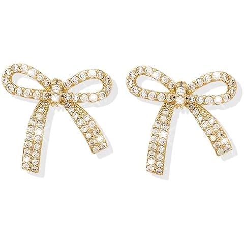Gold Bow Earrings Rhinestone Bow Earrings Silver Bow Earrings Crystal Bow Dangle Earrings Sparkly Statement Studs Earrings Wedding Prom Jewelry GIfts Cover