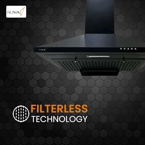 Image of RUWA GARNET 60 cm Filterless Wall Mounted Kitchen Chimney Black | 1000 CMH Suction Power | Auto Clean | 3 Speed Push Button Control | Low Noise | For 2-4 Burner Gas Stoves