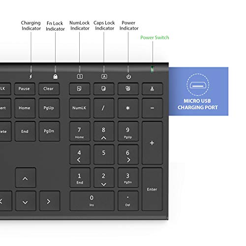 Rechargeable Wireless Keyboard, Jelly Comb 2.4GHz Full Size Ultra Slim Keyboard for Computer / Desktop / PC / Laptop / Surface / Windows OS
