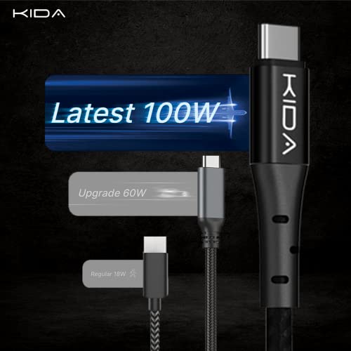 Image of KIDA 100W Type-C to C Fast Charging Braided Cable With 480Mbps Data Transfer Rate, Tested Durability With 10000+ Bends For MacBooks & Smartphone 2M, Red