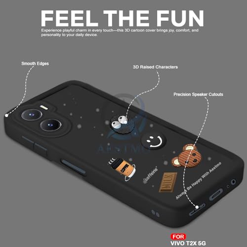 Image of AESTMO Back Case Cover for Vivo T2X / Y56 / Y16 | Cute Fun Cartoon 3D Ball | Coffee Silicone Case | Full Body Protection | Camera Protection Back Cover for Vivo T2X / Y56 / Y16 (Black)