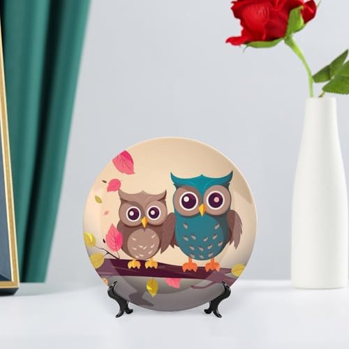 Plato decorativo Cute Owls de porcelana fina 6 pulgadas miniatura 6