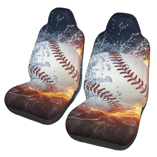 Funda universal de coche con diseño de béisbol en fuego y agua para proteger tu asiento delantero