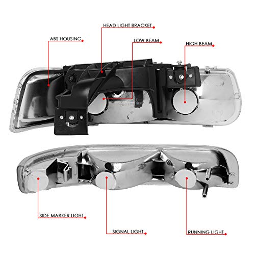 Image of DNA MOTORING HL-OH-CS99-4P-OEM Chrome Factory Style Projector Headlights Compatible with 99-02 Silverado 00-06 Suburban /Tahoe Bottom Bumper Lights Fit OE Grill