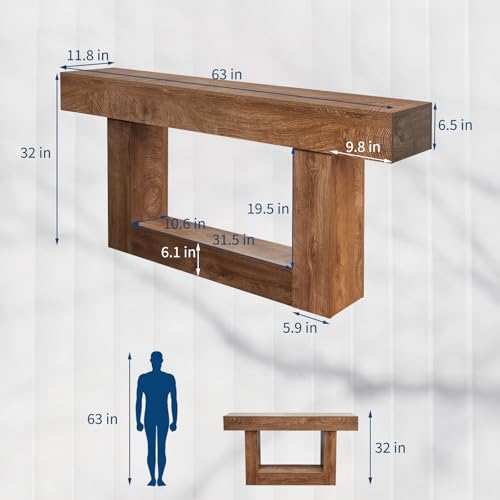 Garvee 63" Long Console Table for Entryway, Wood Rectangular Sofa Table Behind The Couch, Farmhouse Entryway Tables for Entrance, Hallway, Living Room, Foyer