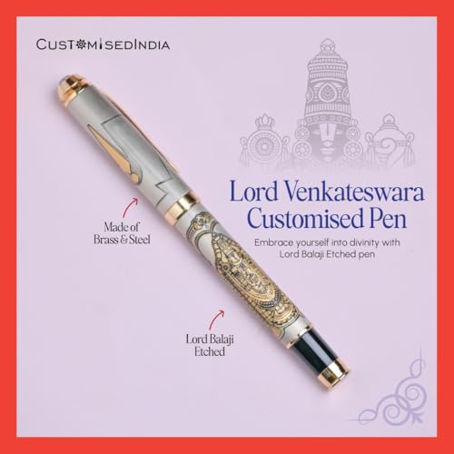 Image of Stylish Engraved Metal Pen, Gift for Office Use (Tirupati Balaji), Ink Color-Blue