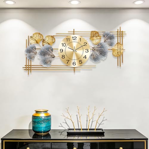 Image of Blissio Wall Clock,Clocks for Living Room,3D Ginkgo Leaf Design – Mute,Not Ticking Large Wall Clock,for Bedroom,Study Room,Entrance,Kitchen Home Decoration