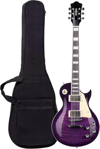 Solid Body Electric Guitar LP Style, Mahogany Body with Maple Neck & Rosewood Fretboard, Stainless Steel Frets, Humbucker Pickup, 3-Way Switch, Electric Guitar with Gig Bag (Purple)