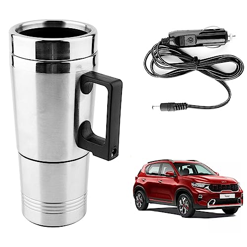 Image of Oshotto 12V Stainless Steel Car Heating Kettle /Mug, Travel Friendly electric Tea /Coffee maker Compatible with KIA Sonet (300ml)