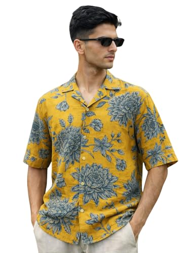 Image of Veirdo Men's Printed Camp Collar Shirt, Oversized Fit, Short Sleeve Casual Resort Wear, Button-Down Summer Shirt for Men, Cotton Fabric (Sizes S to 2XL)