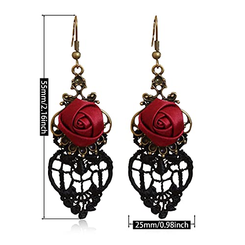 Unique Personalized Punk Handmade Lightweight Vintage Red Rose Flower Dangle Drop Earrings for Women Statement Jewelry Gifts Retro Fabric Flower Hook Earrings2