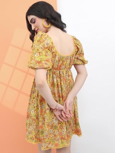 Image of Tokyo Talkies Women's Short Sleeves Square Neck Printed Dresses | Stylish| Casual