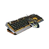 Gatuida バックライト付きメカニカルゲーミングキーボードマウス 高弾力浮遊キー レトロ刻印 耐摩耗性 メタルパネル採用 ゲーマー向け調光可能黄光版
