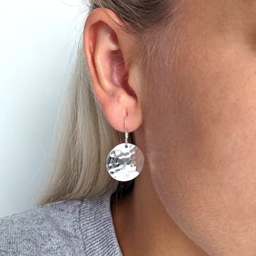 Silverly Women's 925 Sterling Silver Hammered 18 Mm Round Disc Dangle Earrings #TOP1