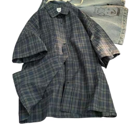 Mens Plaid Short Sleeve Teens Harajuku Vintage Aesthetic Baggy T-Shirts