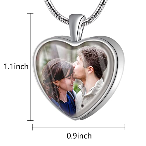 Farfume Custom Picture Necklace Personalized Memorial Photo Heart Shape Pendant Stereoscopic Design Jewelry For Woman(Heart Silver) #TOP1