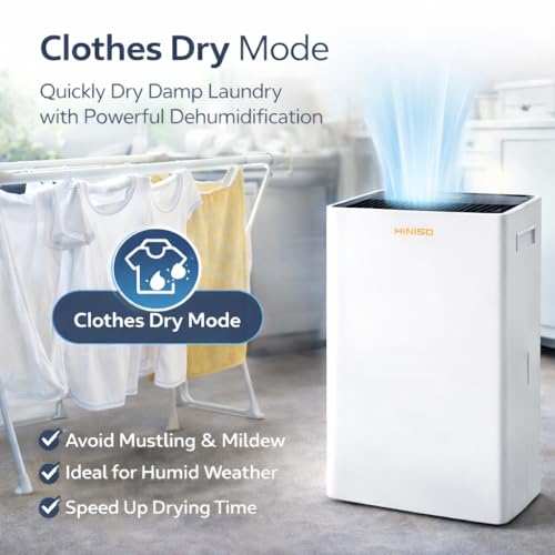 Image of HINISO 22L Smart WiFi Compressor Dehumidifier with HEPA 13 Air Purification for Home up to 4500 Sq.ft | UV & Ionizer | 5.5L Tank | Continuous Clothes Dry Mode | Auto Defrost