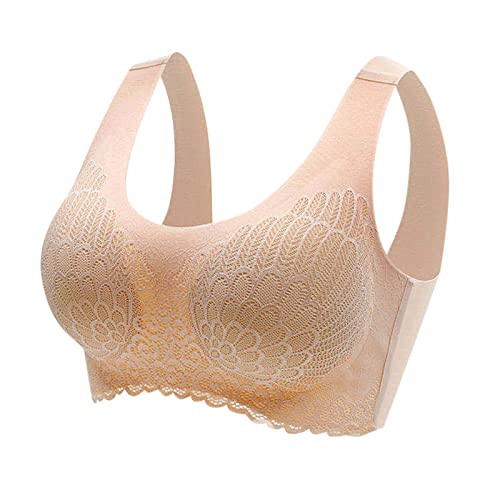 Sujetadores Sin Varillas Para Mujer, Sin Varillas, Sin Costuras, Con Soporte, Cuello En V, Ondulado, Cobertura Completa, Transpirables, Para Mujer, Beige (2-Beige), Mediana