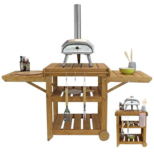 Zest BBQ Table with Wheels – Multipurpose Pizza Oven Table - BBQ Side Tables - Potting Bench - Softwood - 0.89 m (W) x 0.77 m (D) x 0.82 m (H)