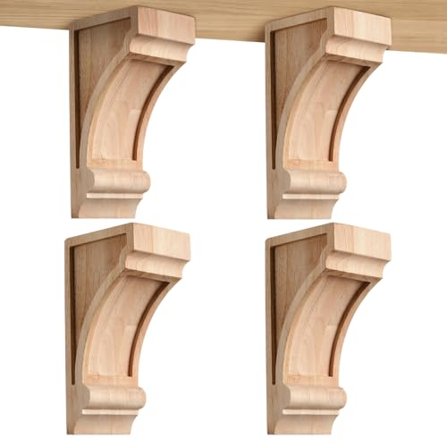 Briwooody 4 Pack Solid Wood Corbels, 3 1/4" w X 4" d X 8" h, Built-in
