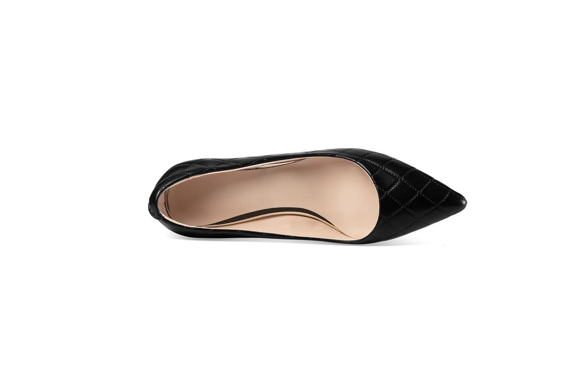 Prawdziwa skóra moda szpiczasty nosek wsuwane kryształy damskie buty, obcas blokowy z wysokim obcasem 5 cm ręcznie robione czółenka dla kobiet duży rozmiar 898-1s, Czarny, 42.5 EU