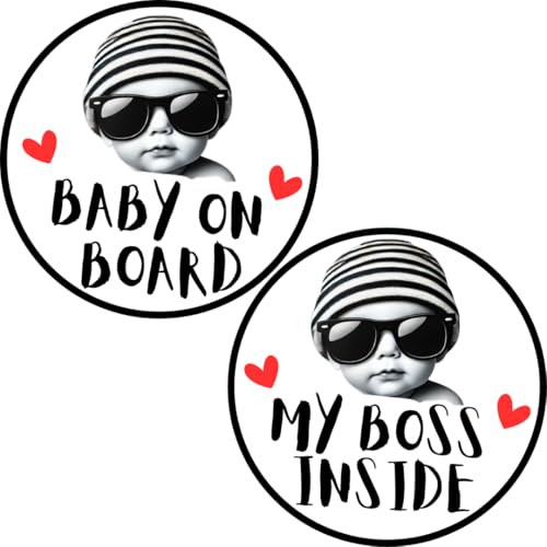 Image of TOTOMO Baby on Board Sticker for Car | My Boss Inside Sticker Set - Funny Car Decals, Cute Durable Vinyl Safety Signs for Windows, Bumpers, or Nursery Doors - Peel-and-Stick