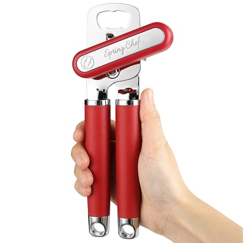 Image of Spring Chef Stainless Steel Manual Can Opener with Soft Grip Handles, Red