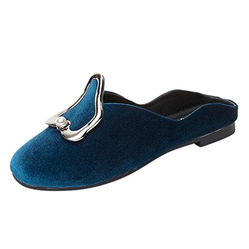 Sandalias de Punta Descubierta para Mujer Sandalias de Dedo Mujer Sandalias Romanas Mujer Zapatos Mujer Casual Zapato ZOELOVE Zapatillas Planas con Hebilla Metalica/Blue,36