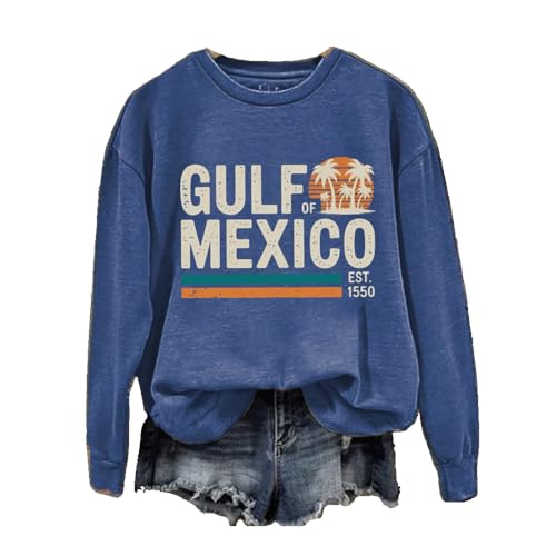 Gulf Of Mexico 1550 Sweatshirt Womens Gulf Of Mexico Print Round Neck Sweatshirt Mexico Womens Shirt Blue